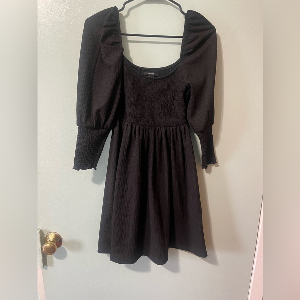 Womens Flowy Puff Sleeve A Line Dress Square Neck Solid Color Midi Dress Ruffle